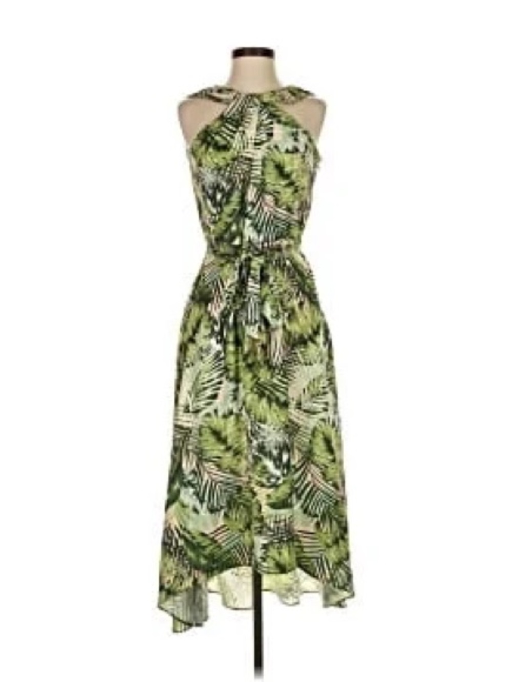 Ava & Aiden Green Tropical High-Low Halter Dress